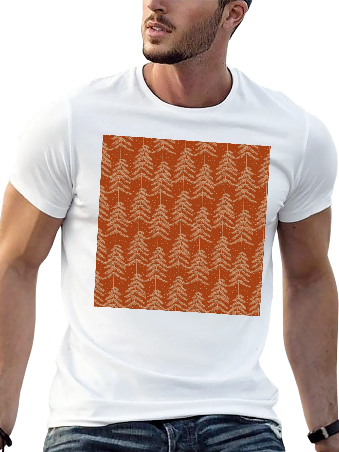 Festive Christmas Tree Patterned Black T-Shirt