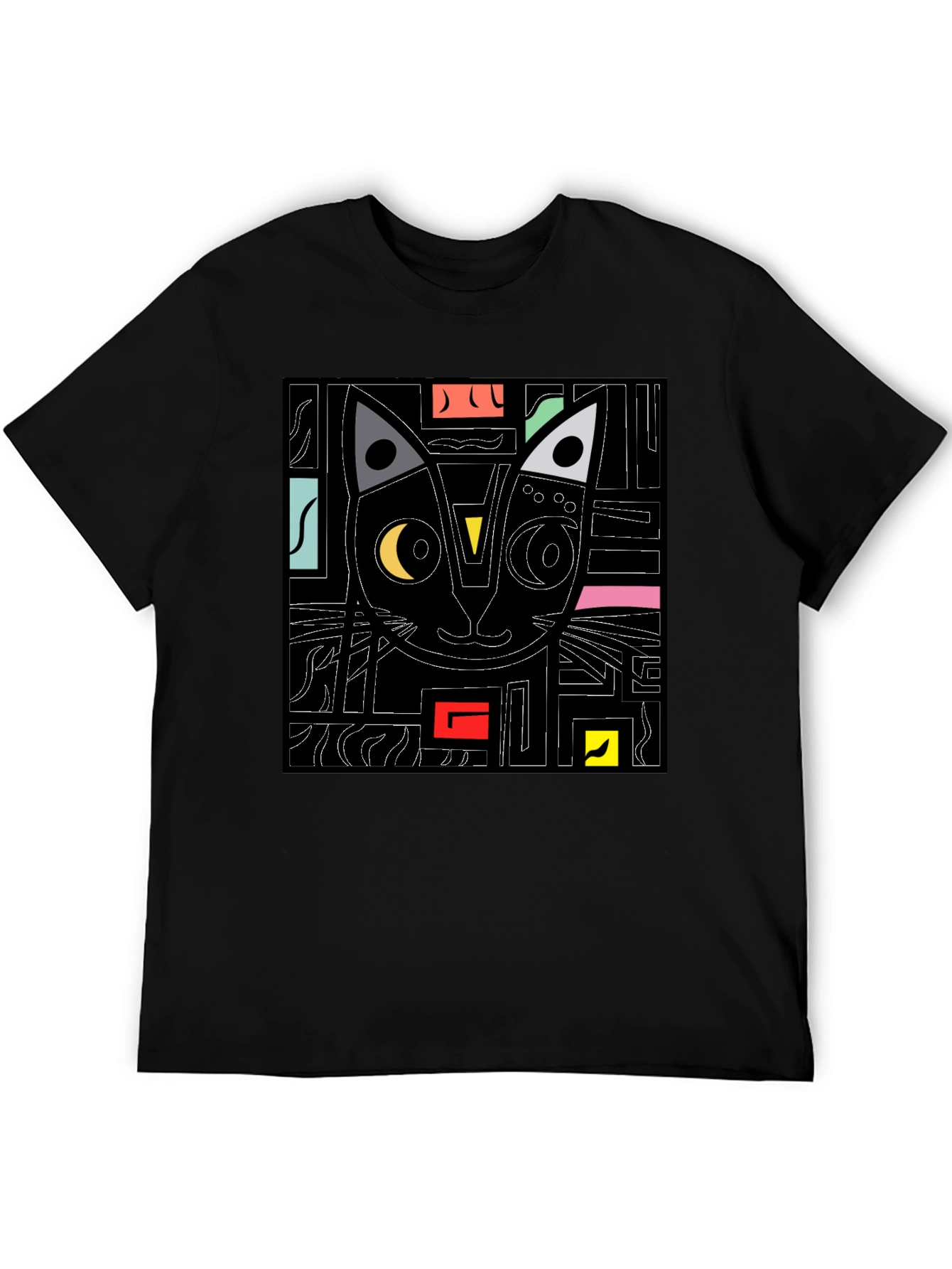 Abstract Cat Graphic T-Shirt - Modern Black Tee
