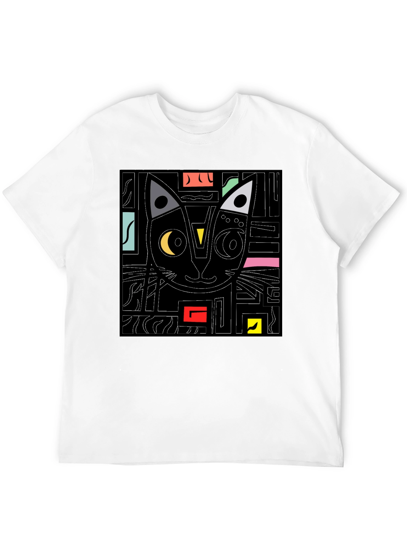 Abstract Cat Graphic T-Shirt - Modern Black Tee