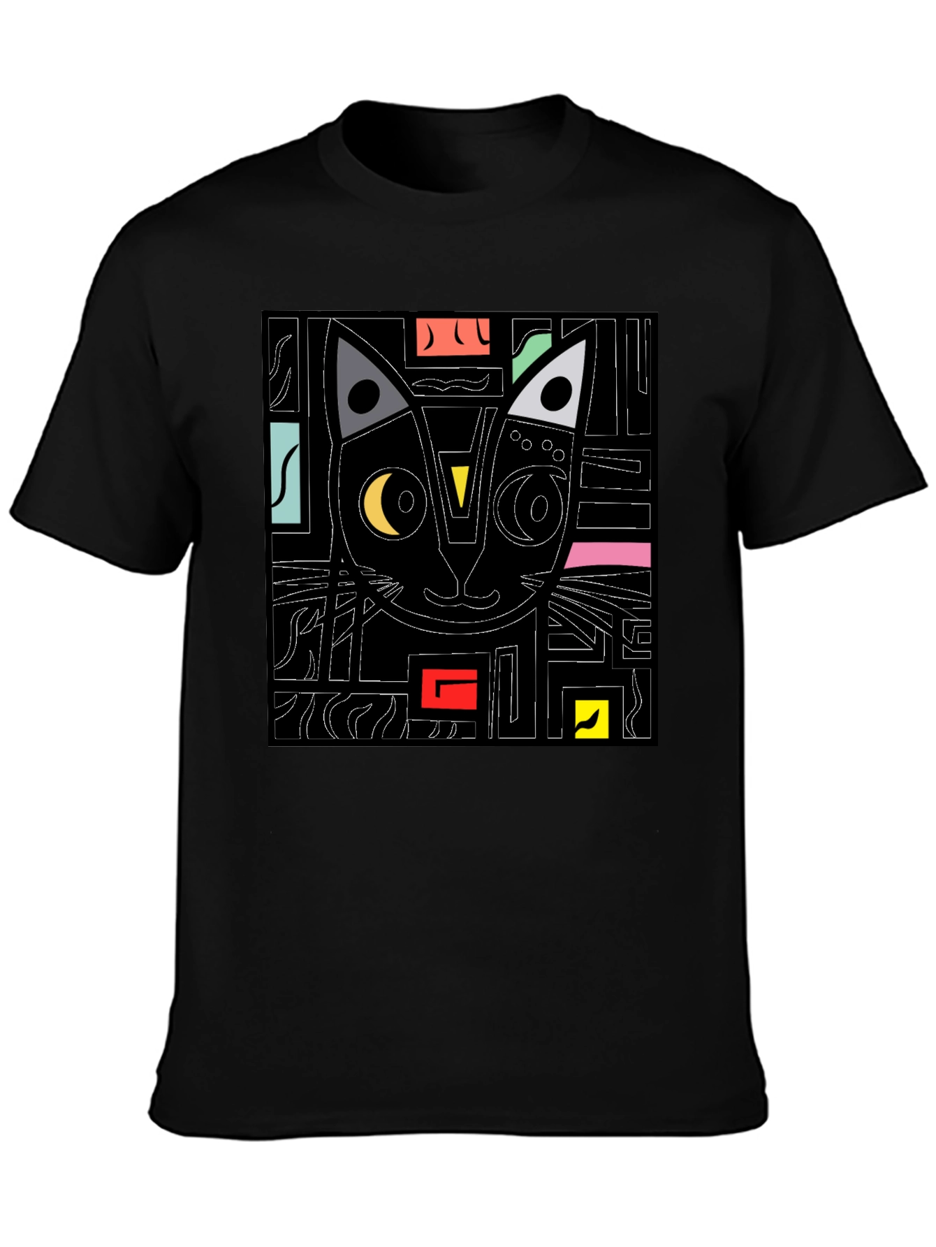 Abstract Cat Graphic T-Shirt - Modern Black Tee