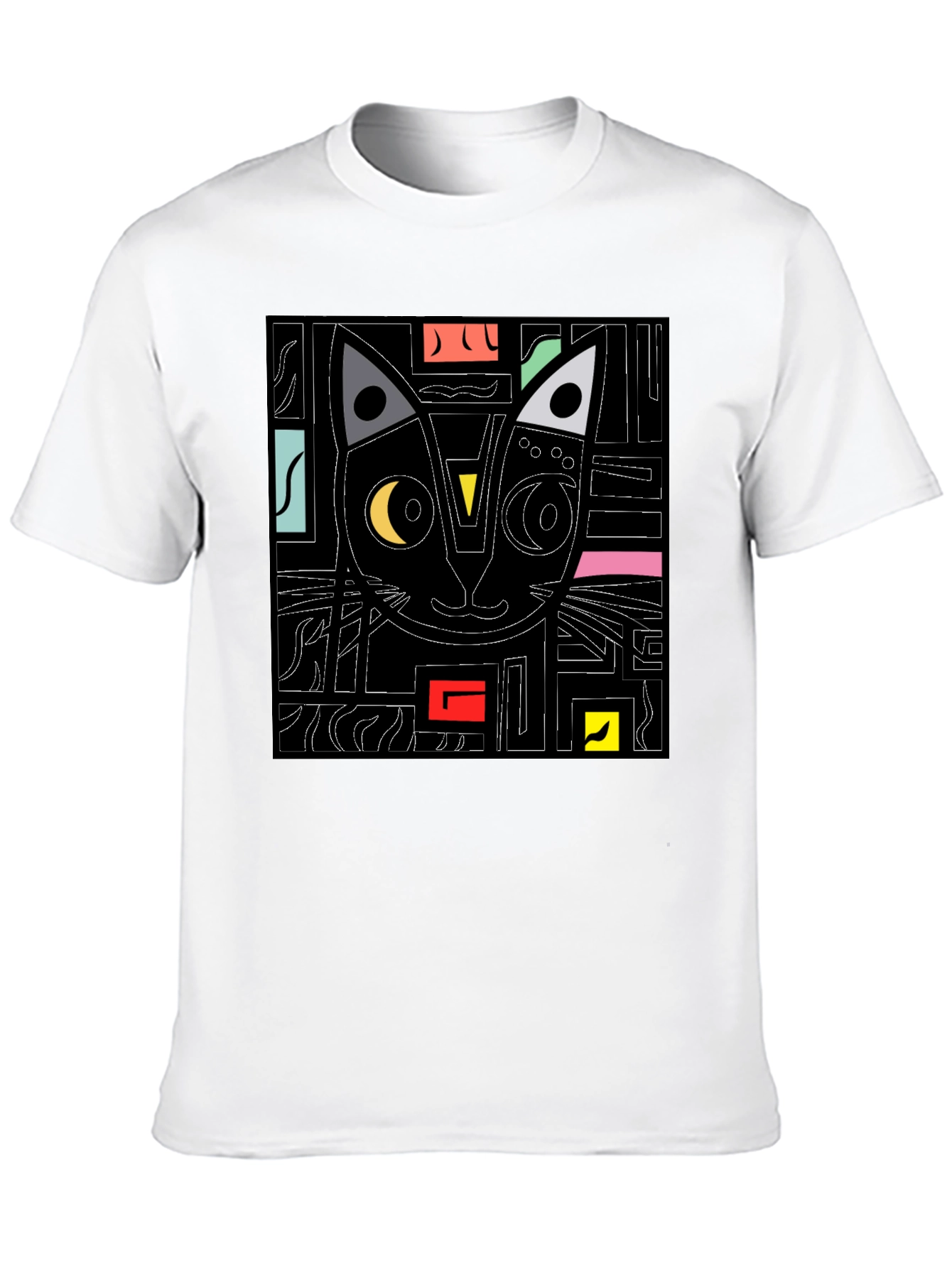 Abstract Cat Graphic T-Shirt - Modern Black Tee