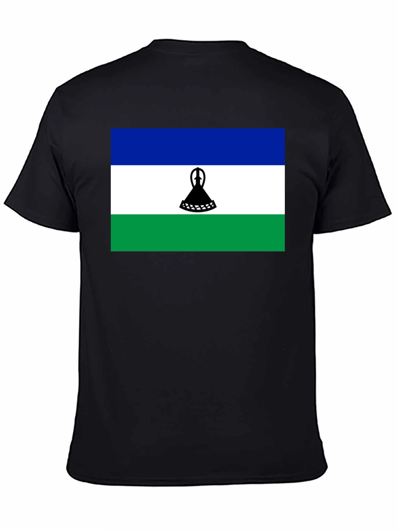 Lesotho Flag Graphic Tee - Black Cotton T-Shirt