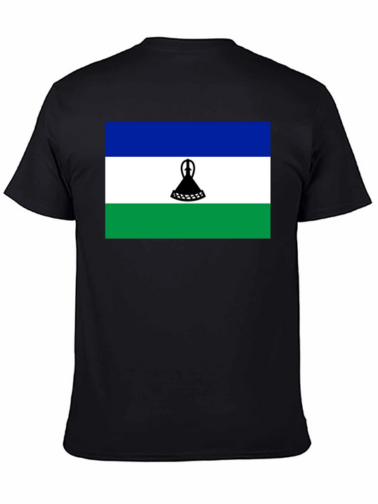 Lesotho Flag Graphic Tee - Black Cotton T-Shirt