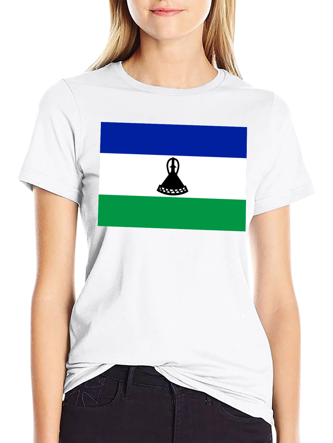Lesotho Flag Graphic Tee - Black Cotton T-Shirt