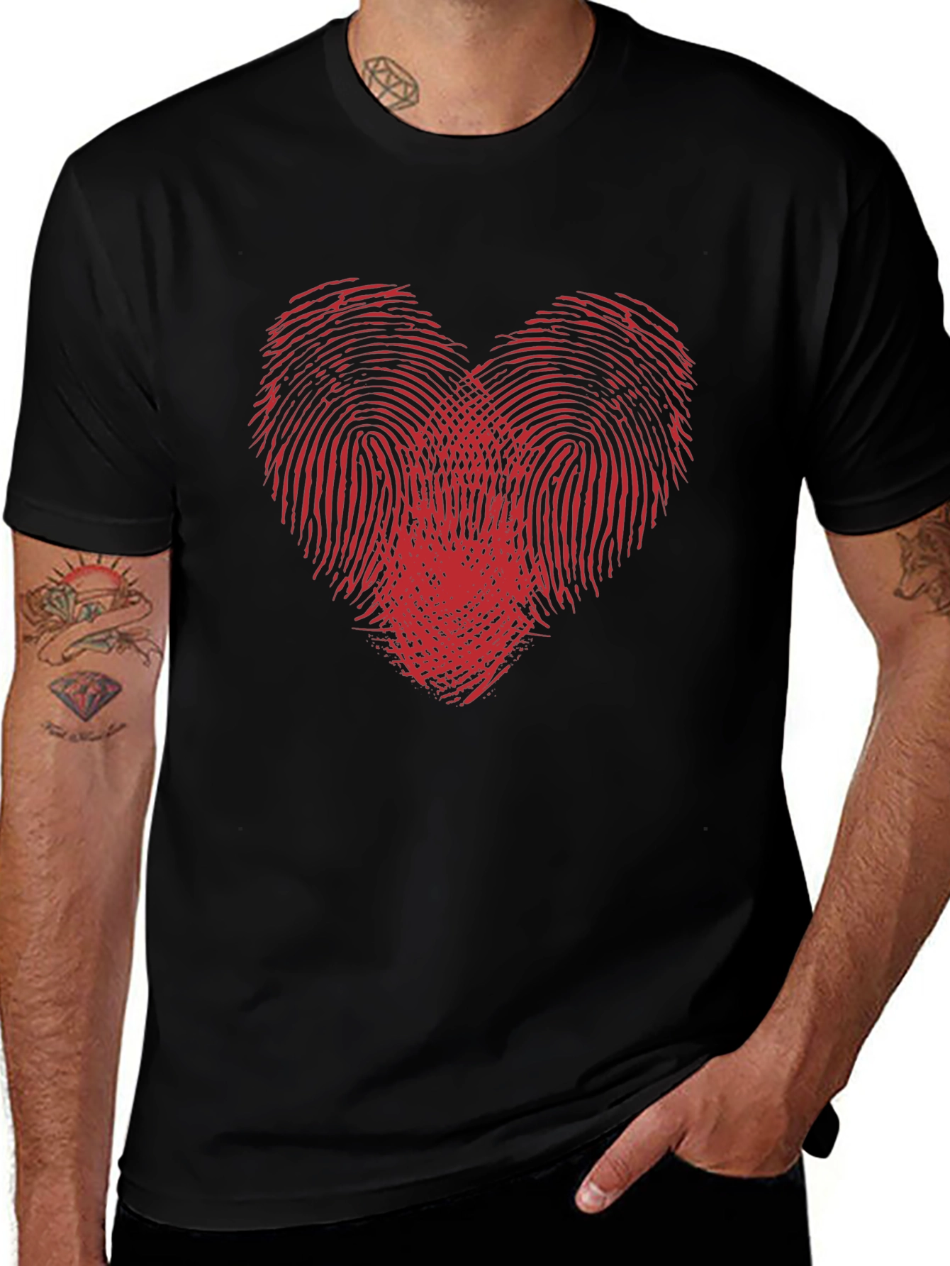 Fingerprint Heart Graphic Black T-Shirt