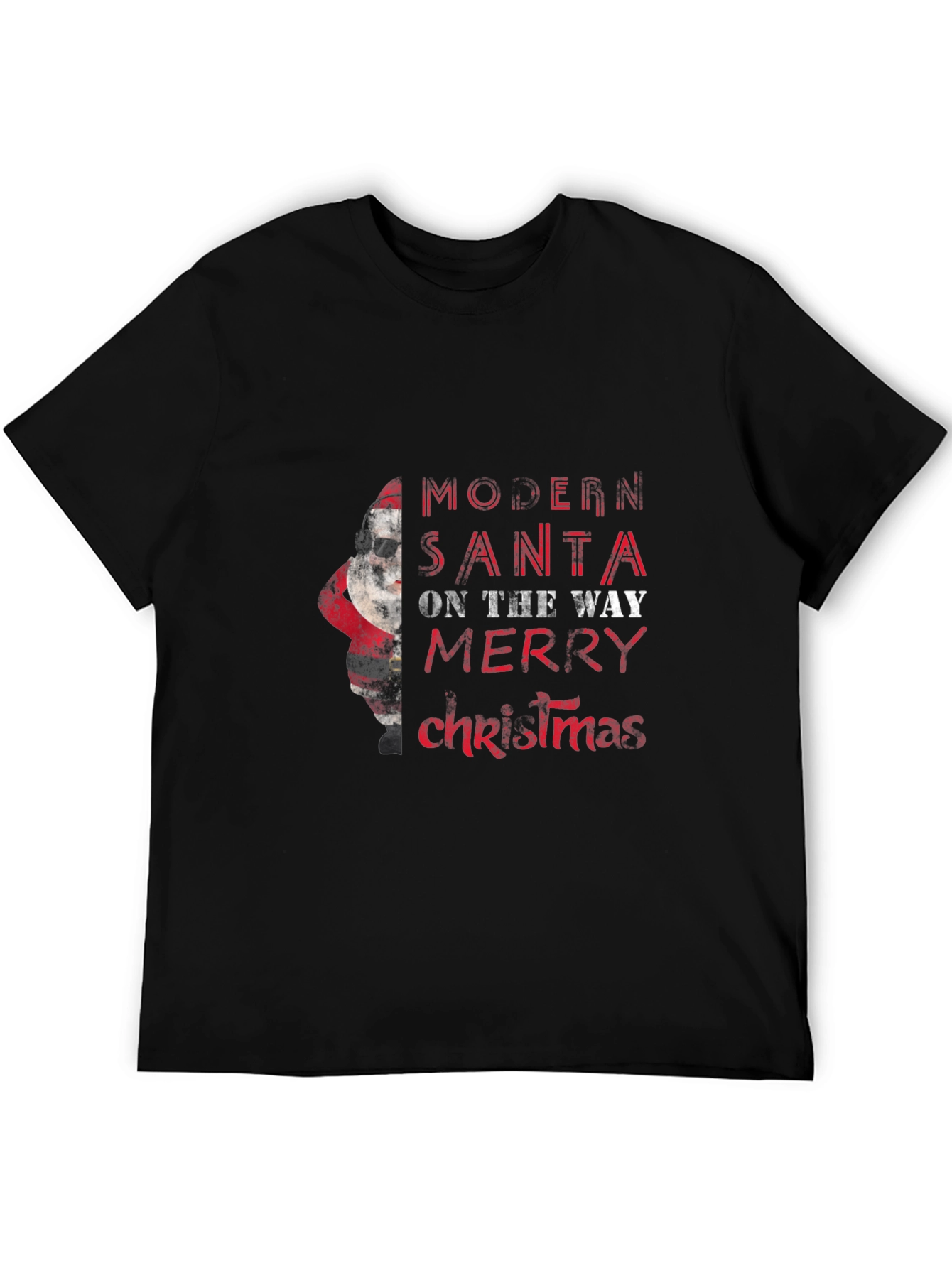 Modern Santa Merry Christmas Black Graphic Tee