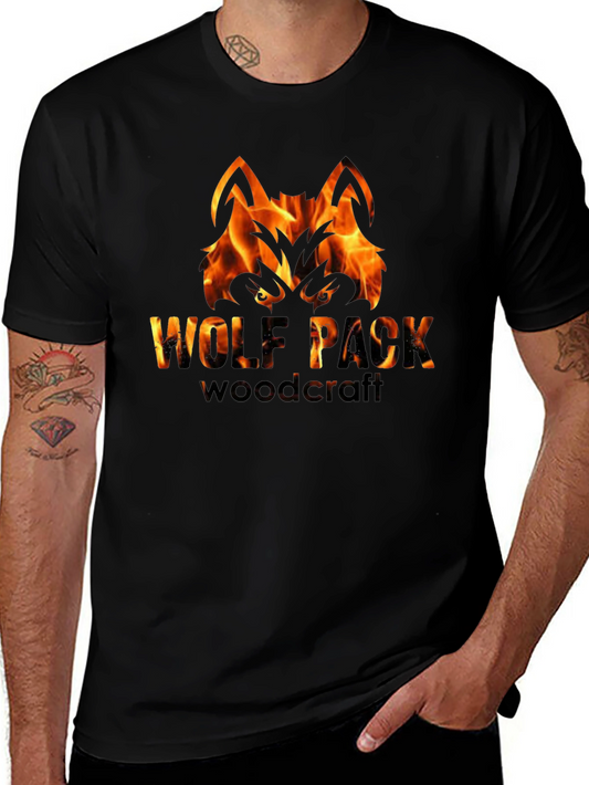 Fiery Wolf Pack Woodcraft Graphic Tee - Black