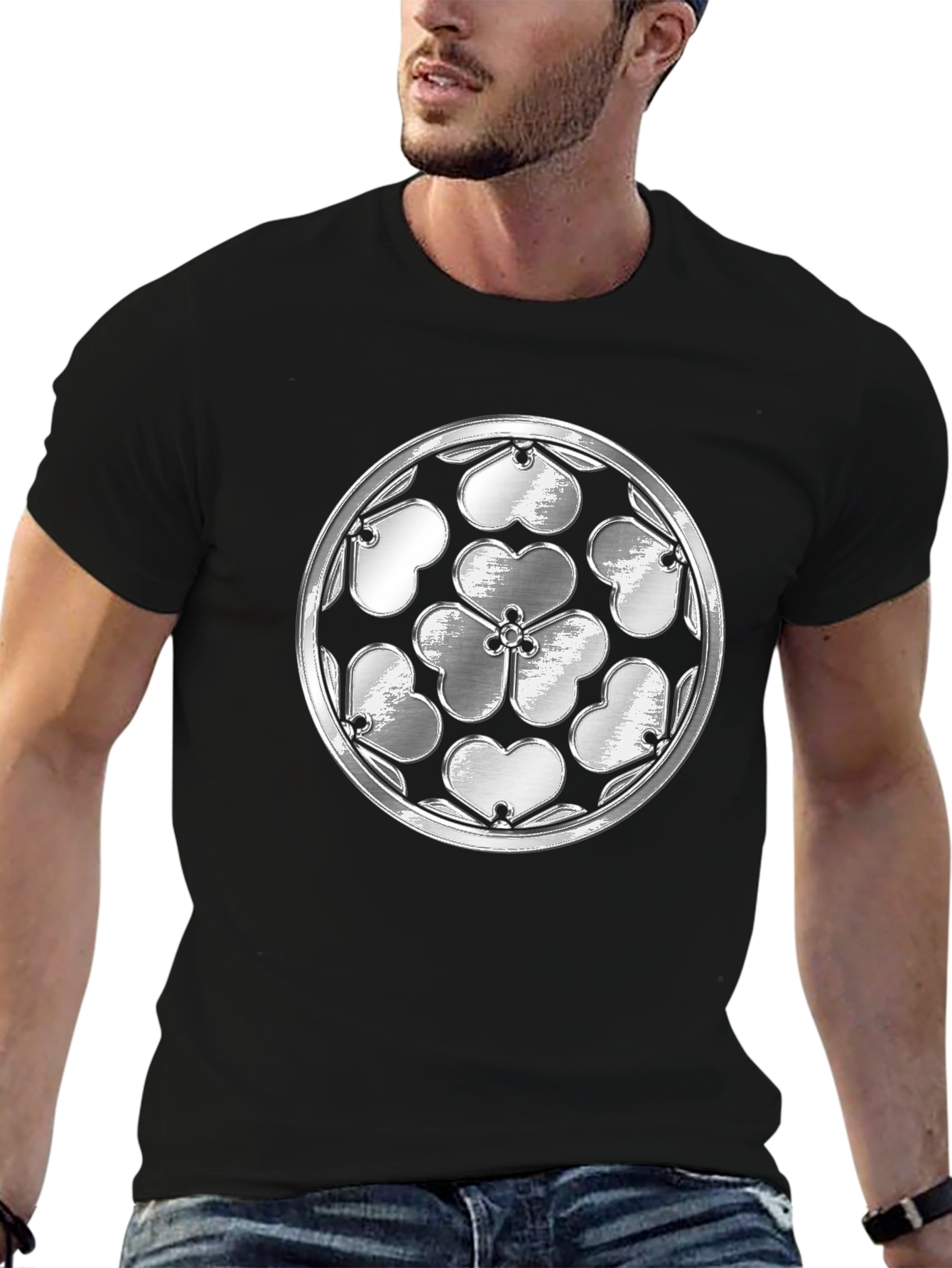 Shamrock Rosette Graphic Tee - Black