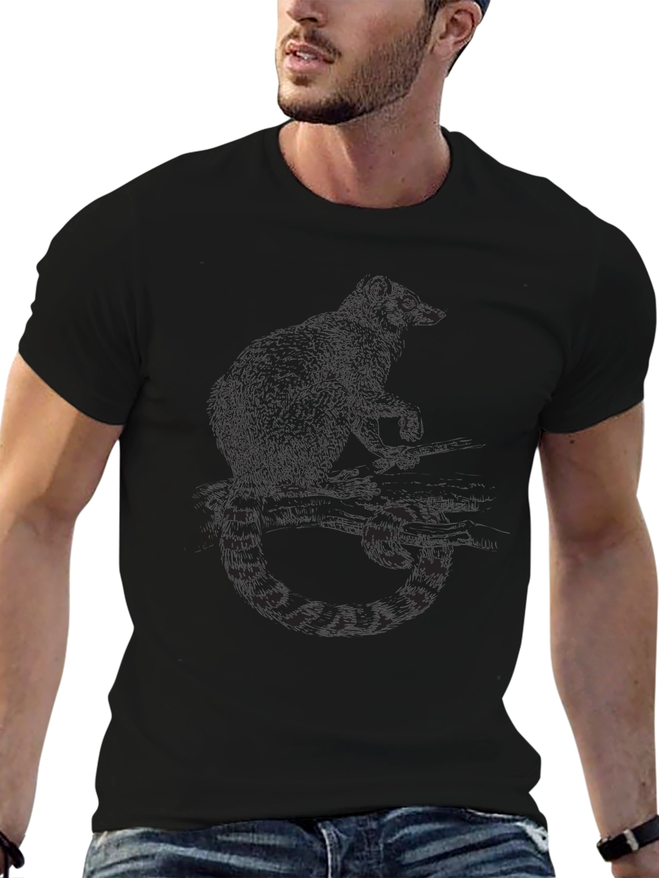 Mens Black Raccoon Graphic Tee