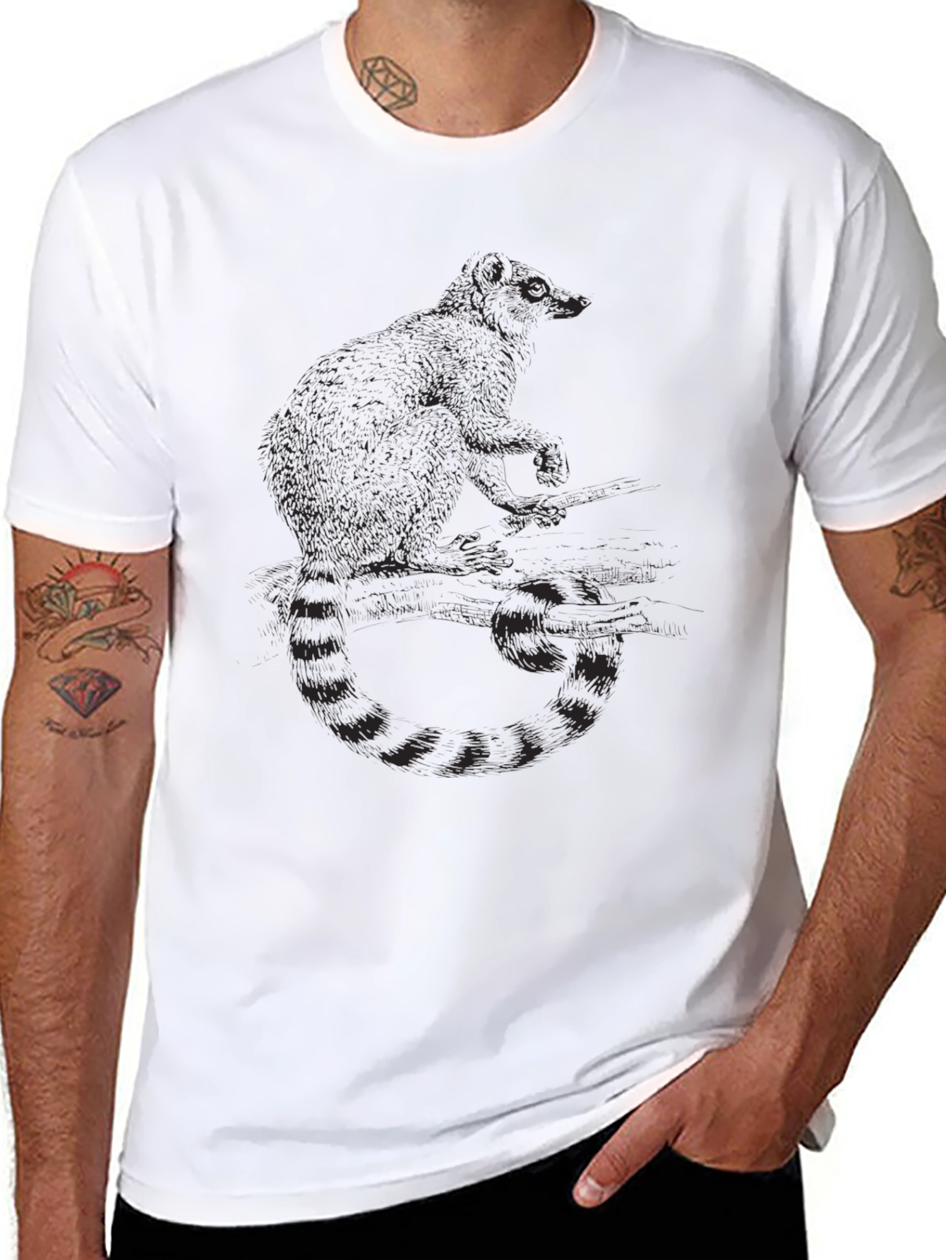 Mens Black Raccoon Graphic Tee