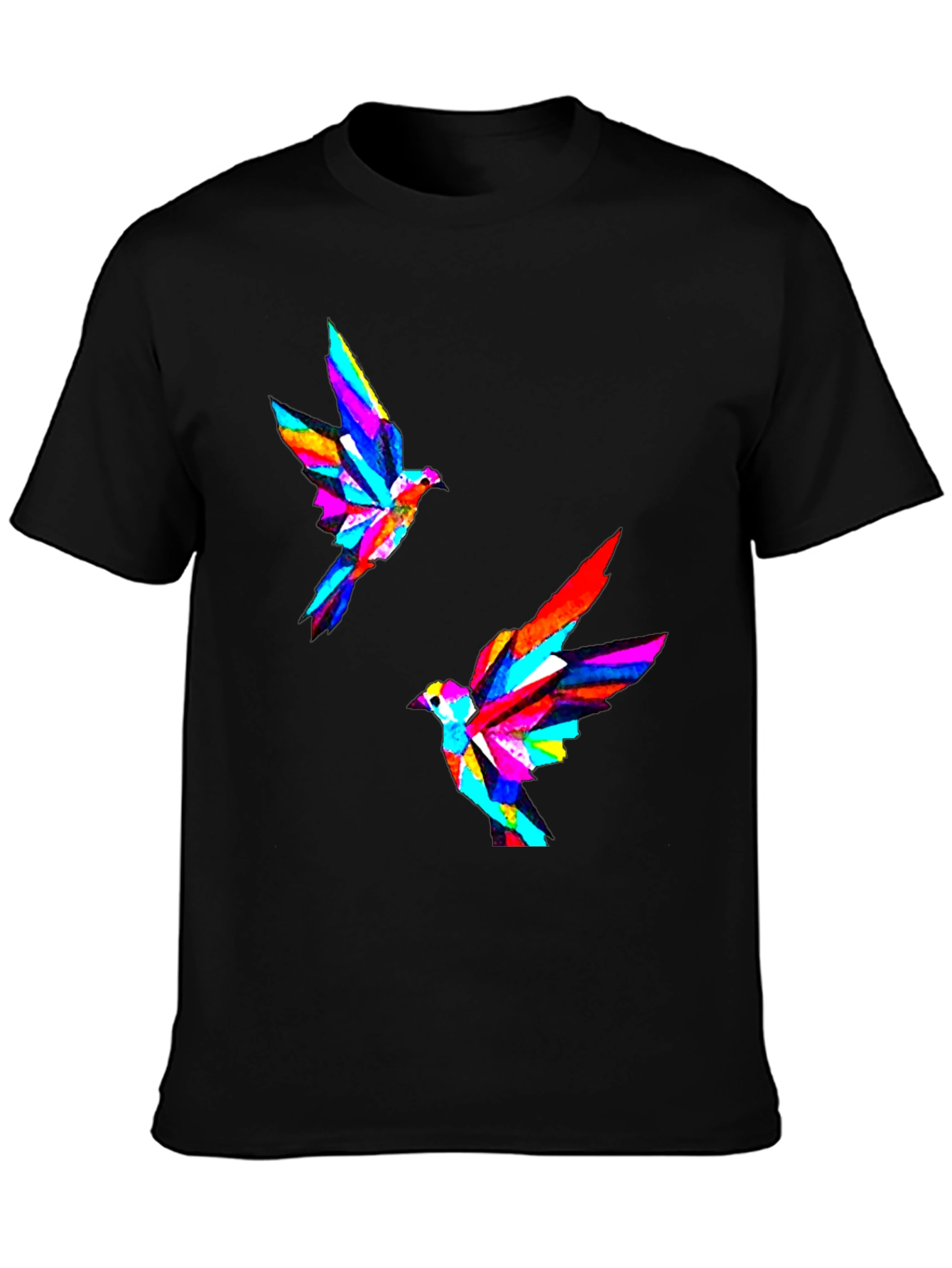 Geometric Bird Print Black T-Shirt