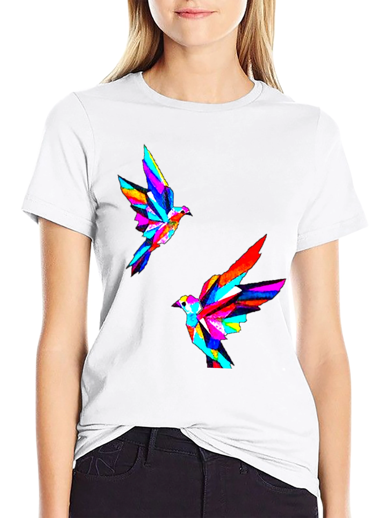 Geometric Bird Print Black T-Shirt