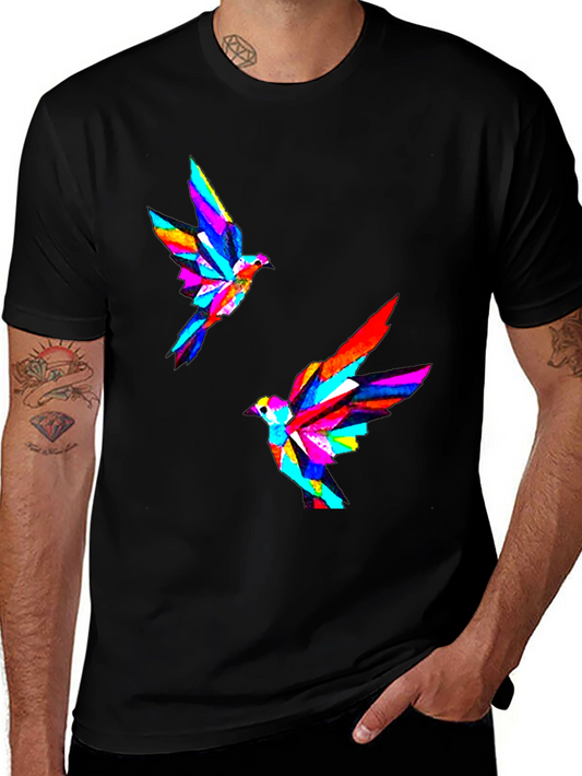 Geometric Bird Print Black T-Shirt