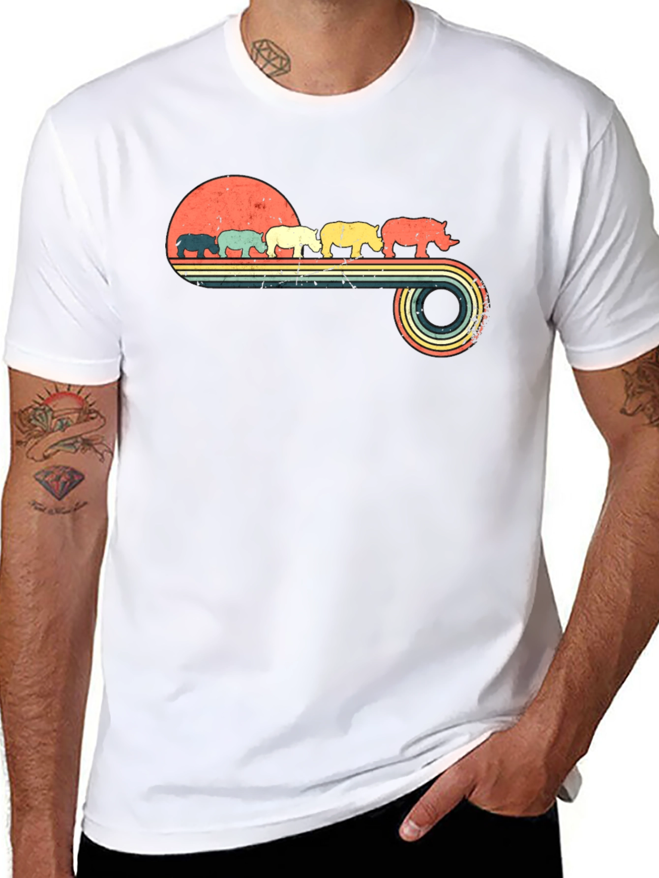 Retro Rhino Sunset Graphic Tee