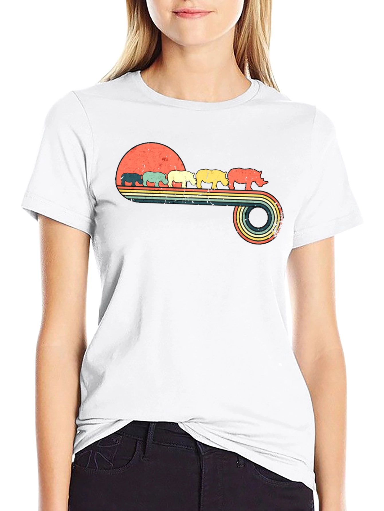 Retro Rhino Sunset Graphic Tee