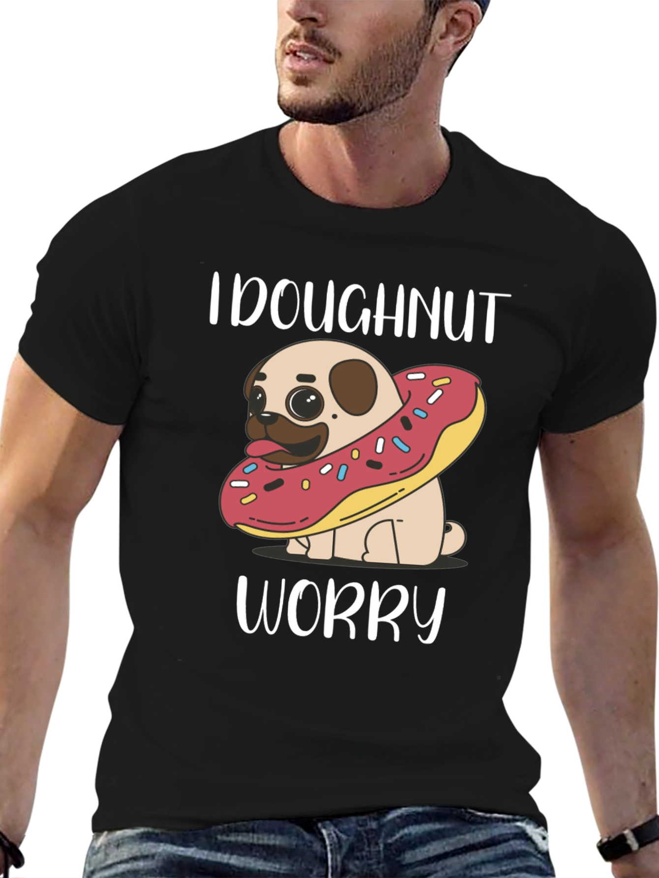 Doghnut Worry T-Shirt - Cute Pug & Doughnut