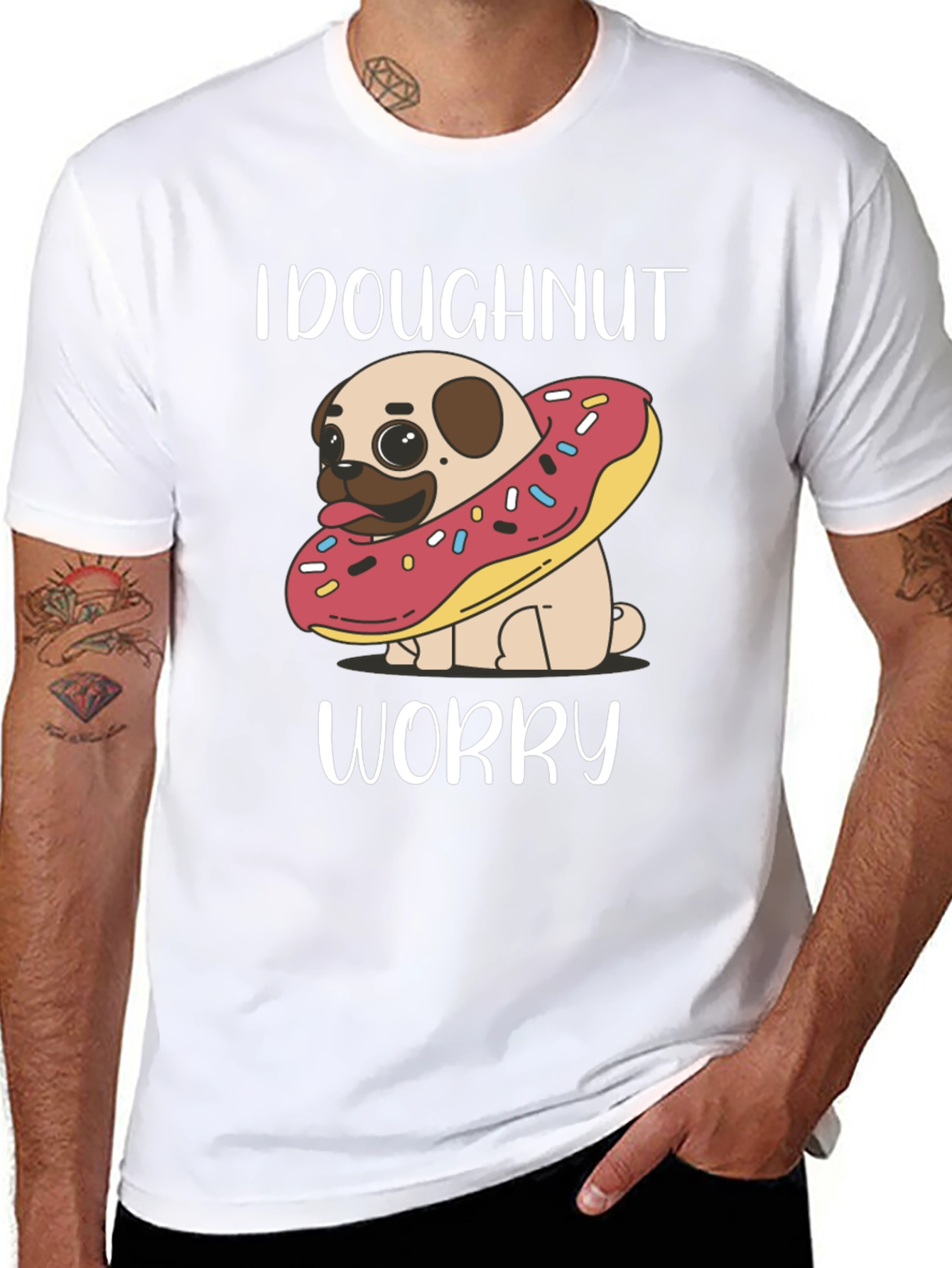 Doghnut Worry T-Shirt - Cute Pug & Doughnut