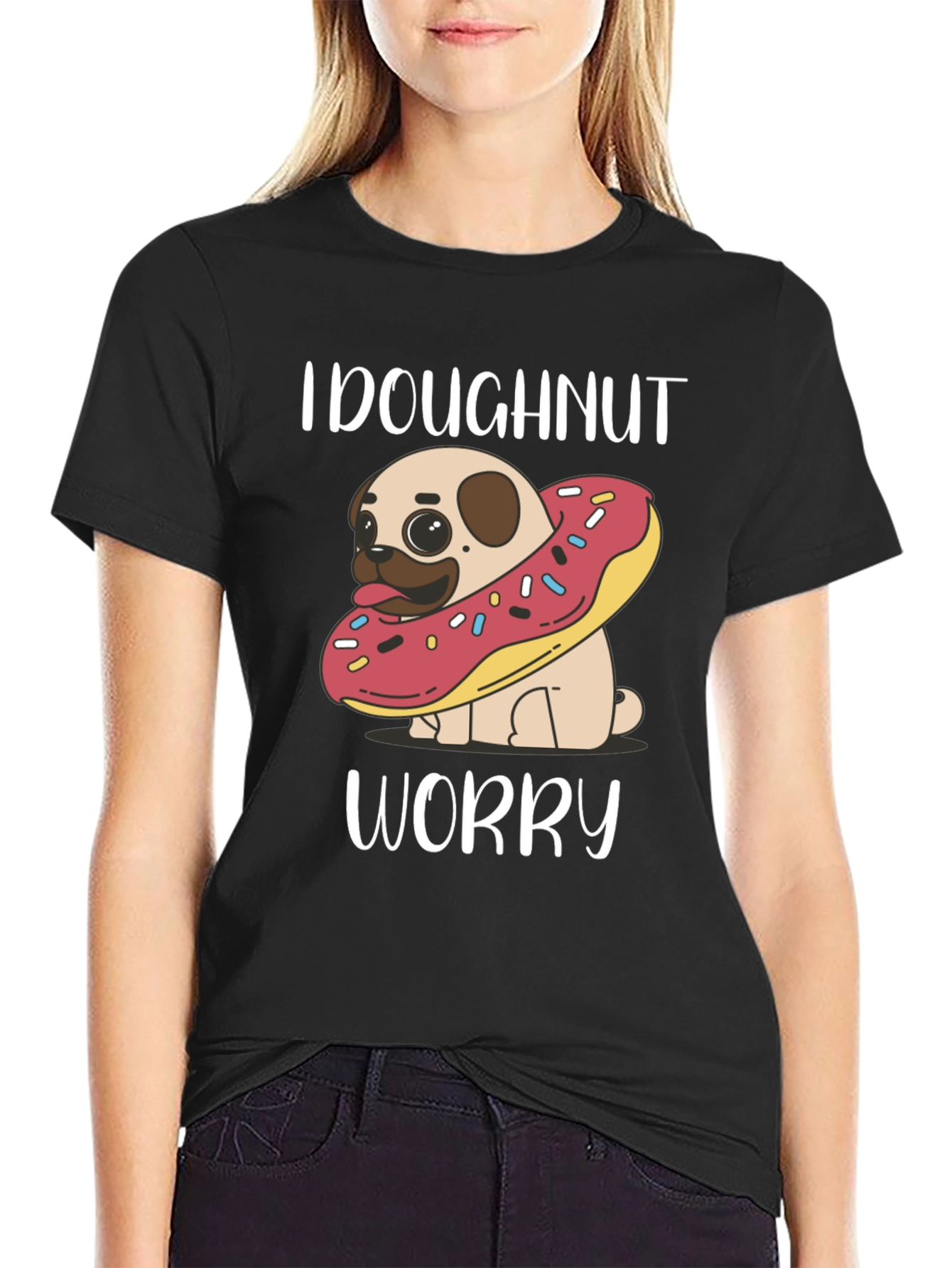 Doghnut Worry T-Shirt - Cute Pug & Doughnut