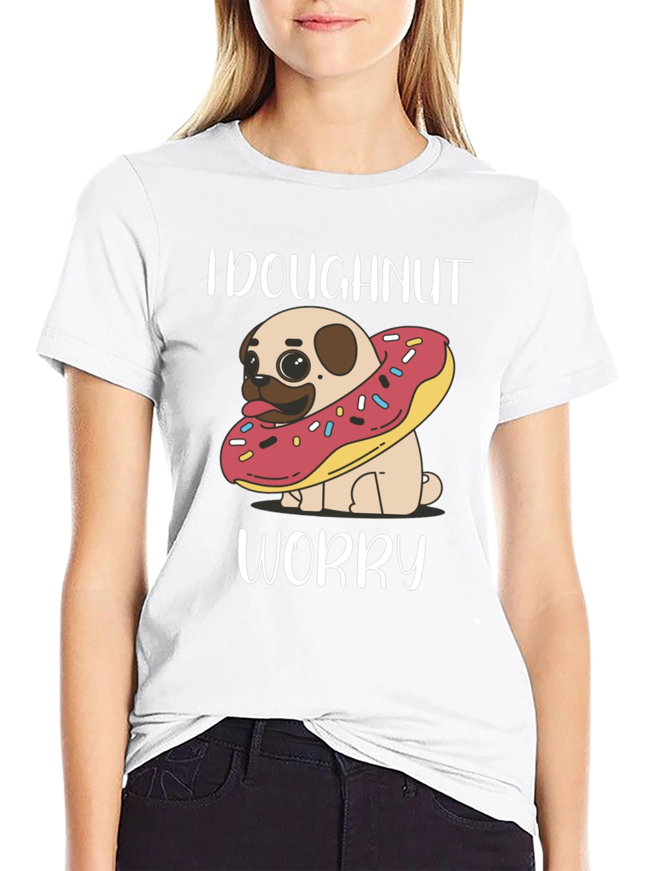 Doghnut Worry T-Shirt - Cute Pug & Doughnut