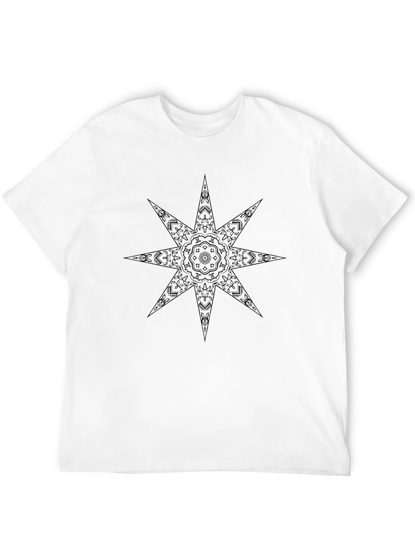 Geometric Starburst Tee - Black Cotton Blend Casual Shirt