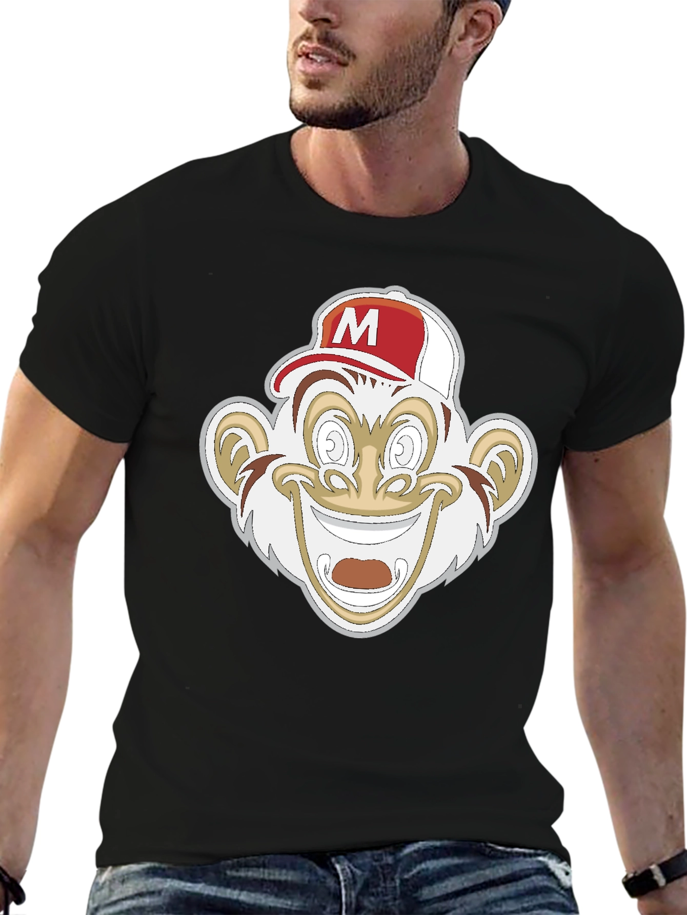 Monkey Cartoon Graphic Black Tee