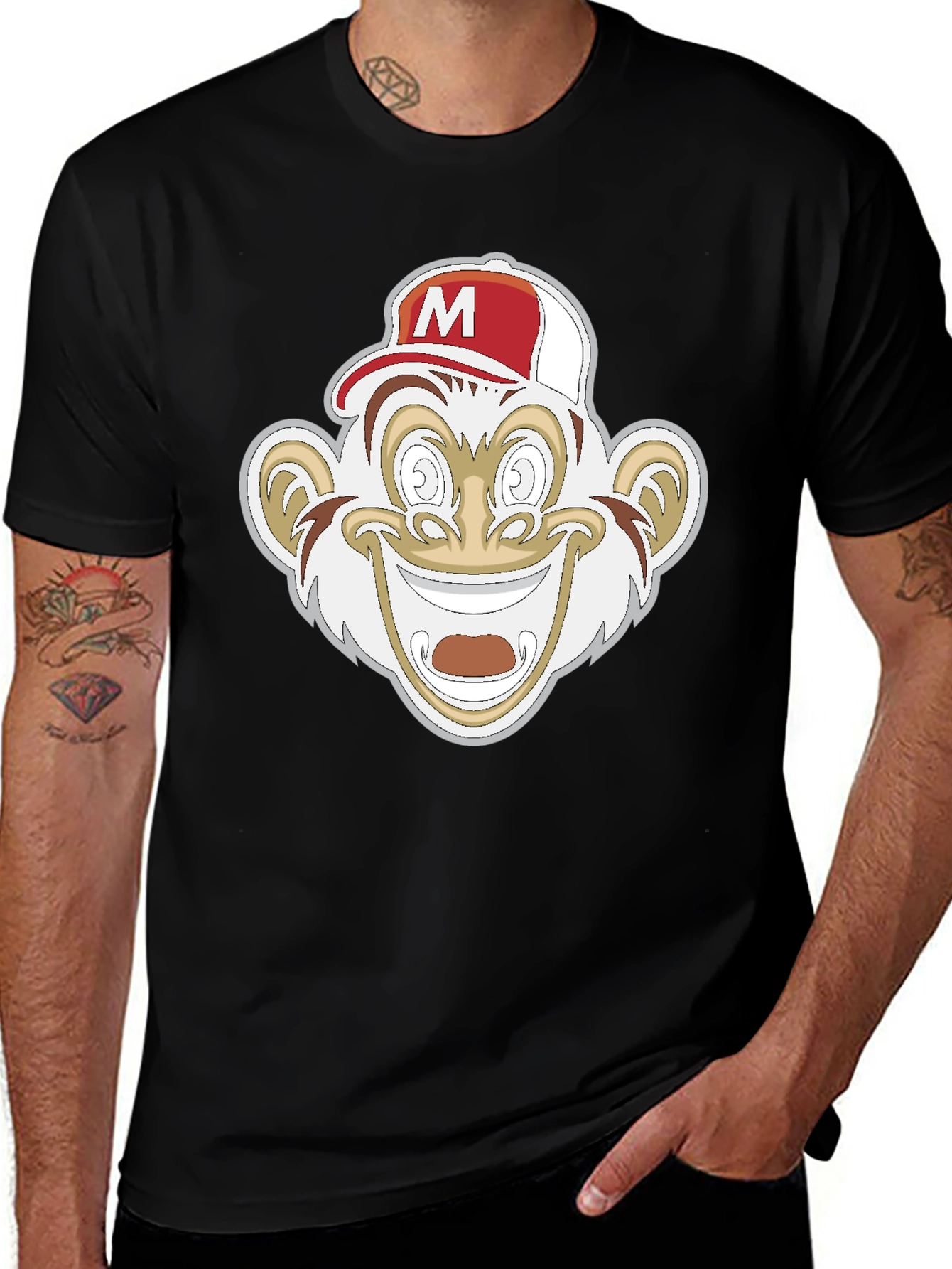 Monkey Cartoon Graphic Black Tee