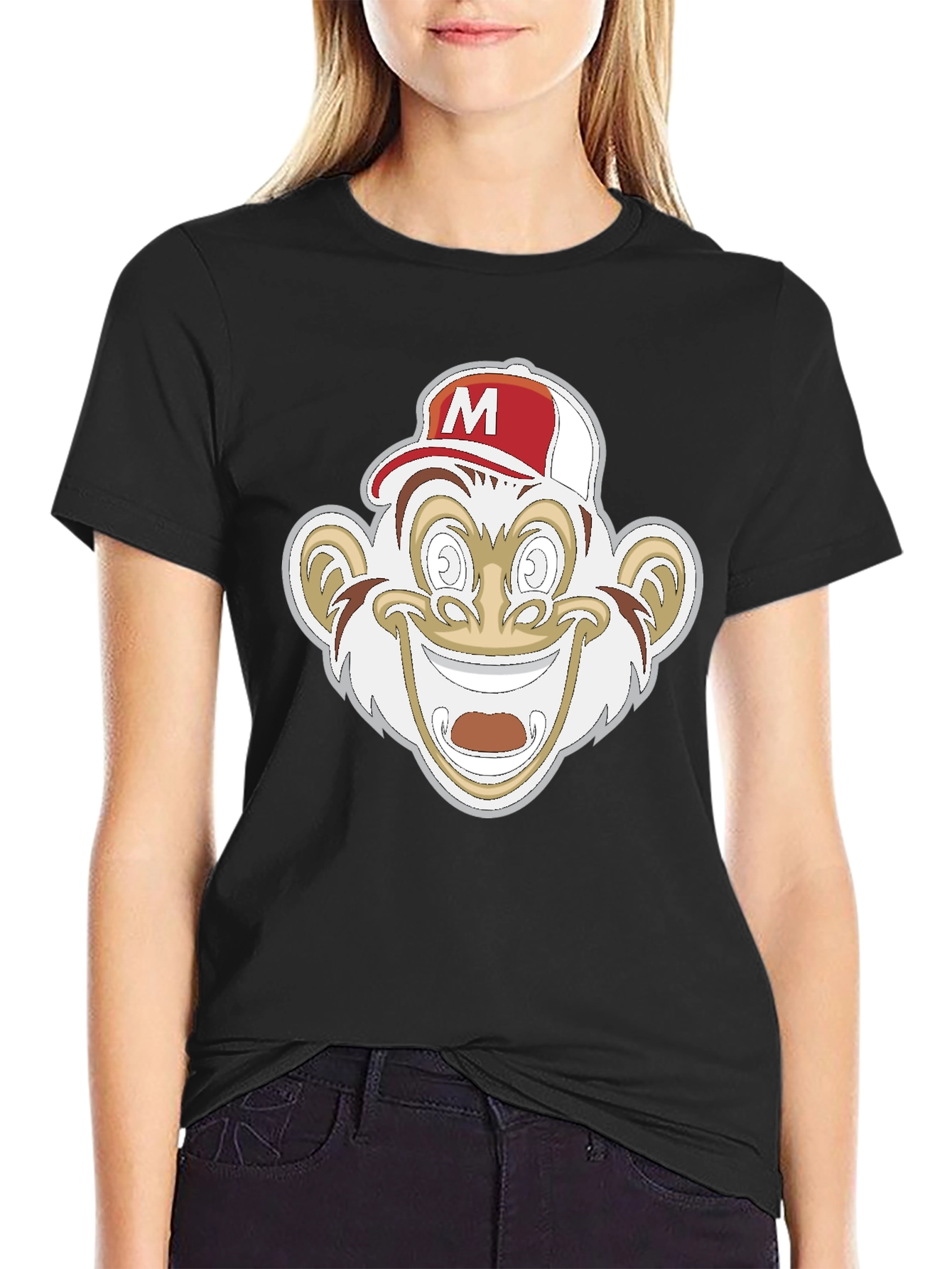 Monkey Cartoon Graphic Black Tee