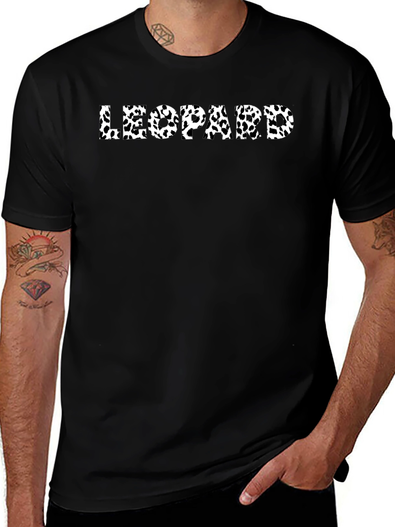 Leopard Print Mens Black T-Shirt