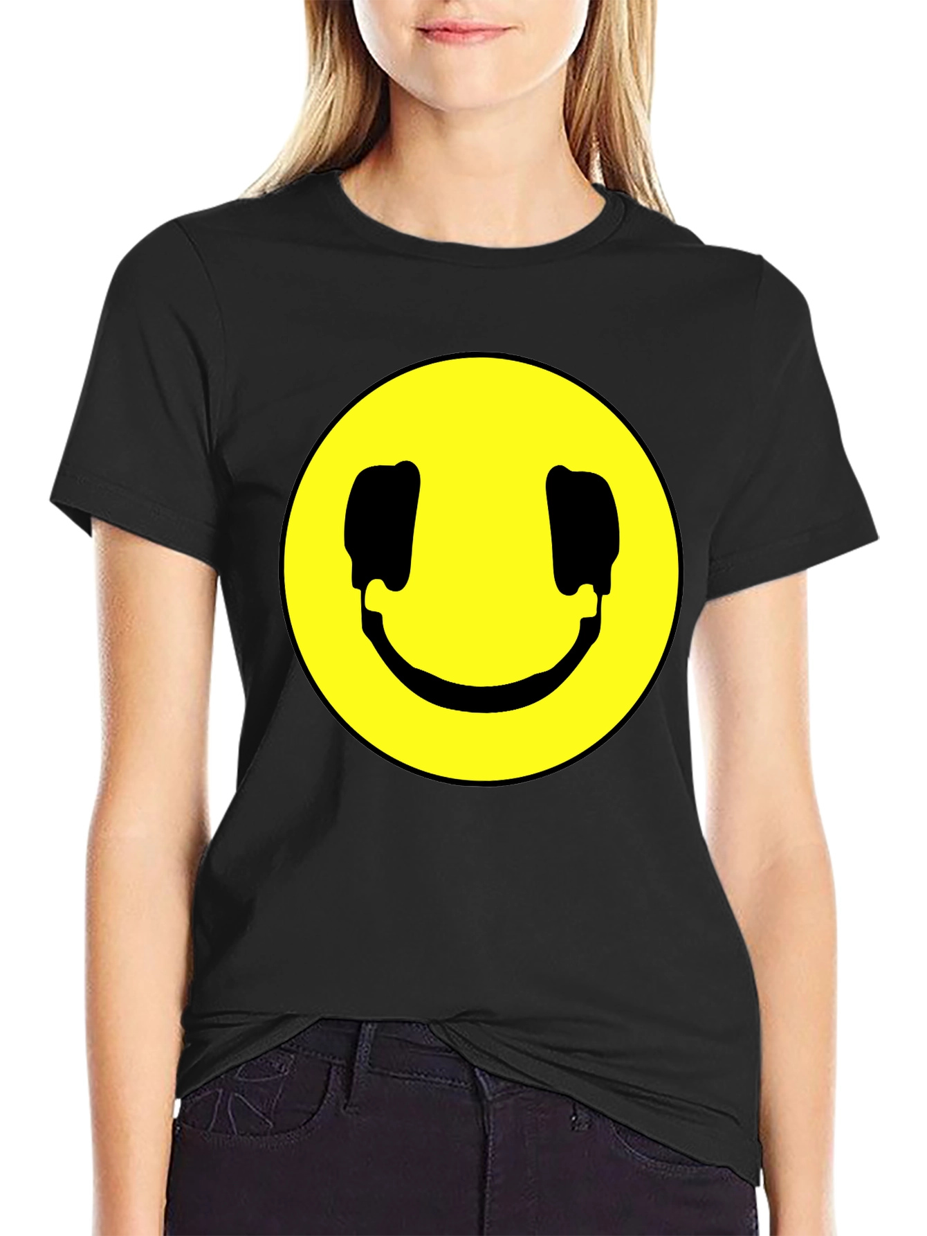 Smiley Face Graphic Black T-Shirt