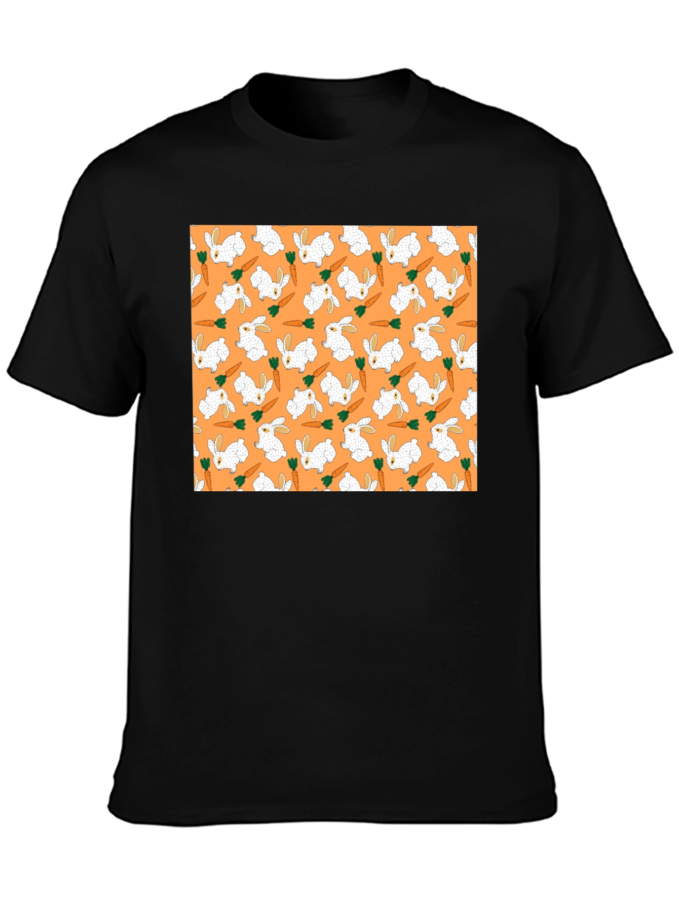 Rabbit & Carrot Patterned Black T-Shirt