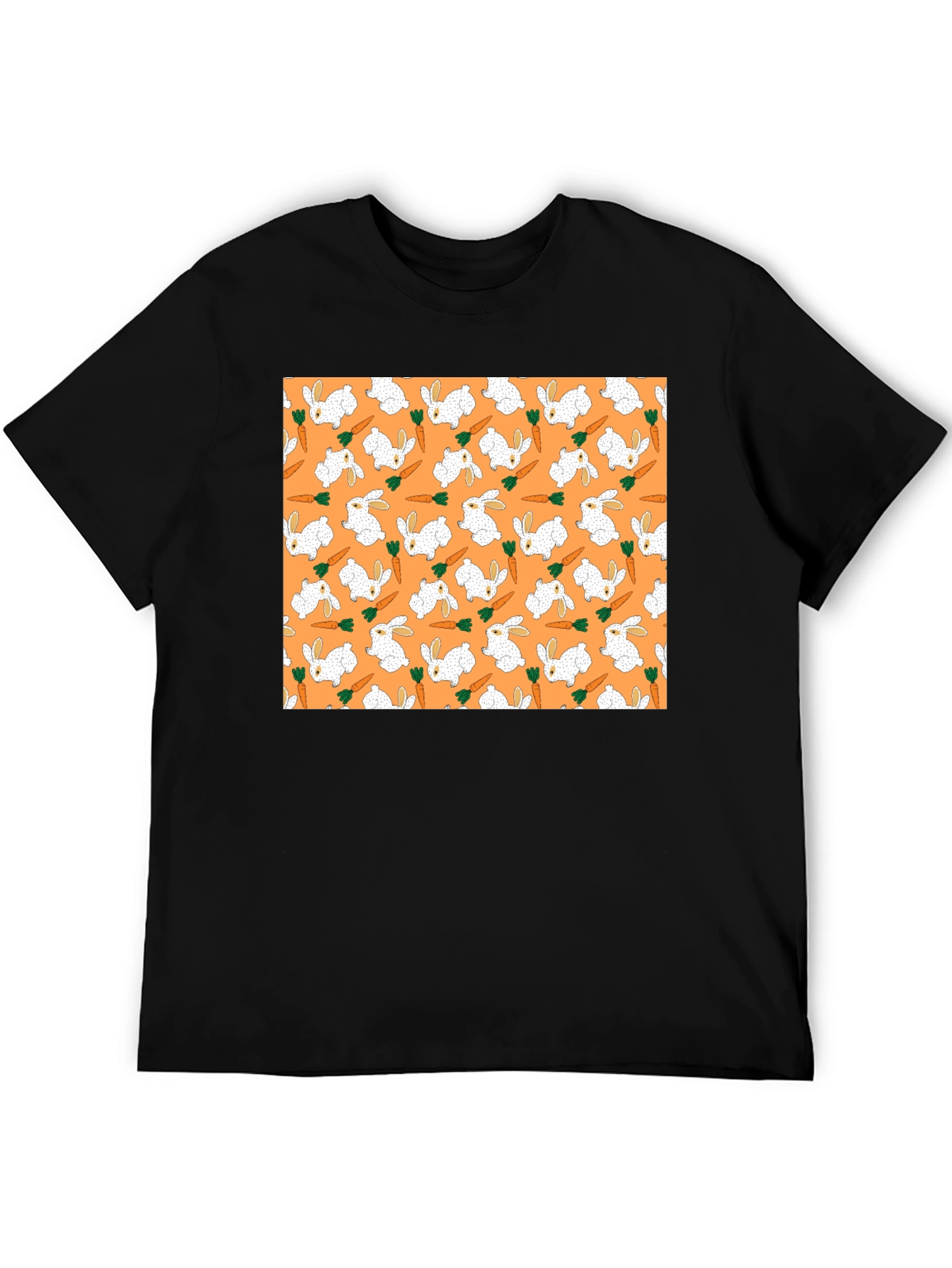 Rabbit & Carrot Patterned Black T-Shirt