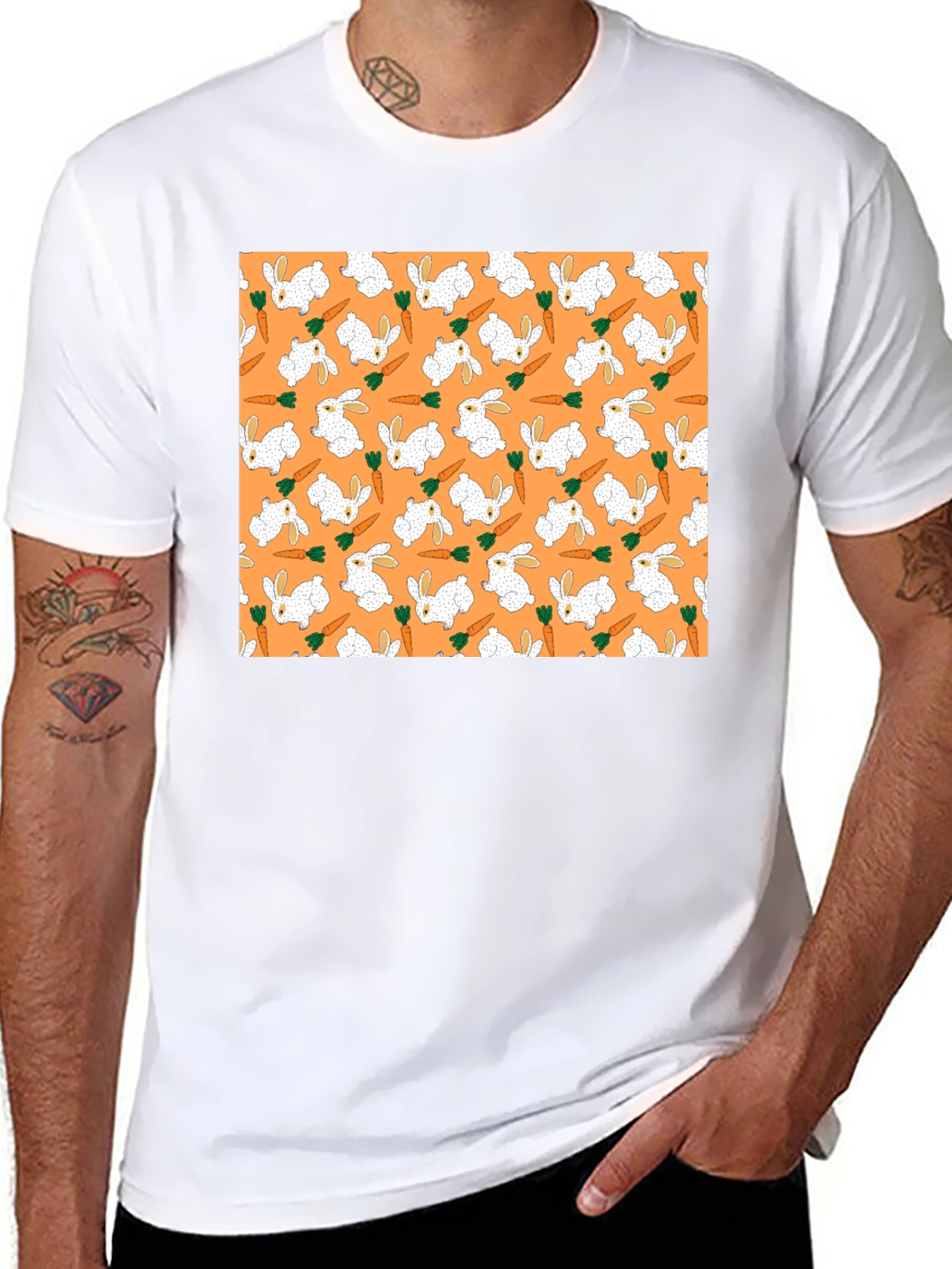 Rabbit & Carrot Patterned Black T-Shirt