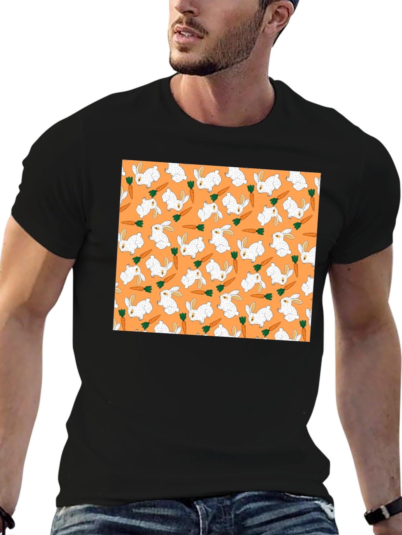 Rabbit & Carrot Patterned Black T-Shirt