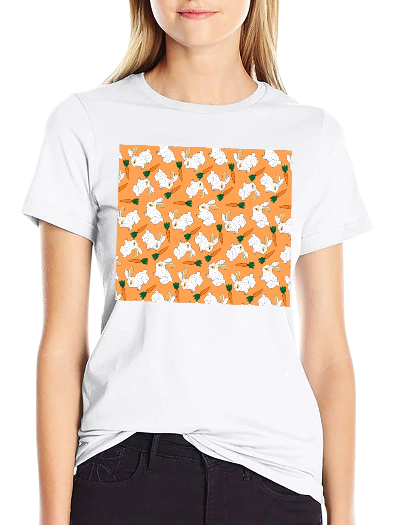Rabbit & Carrot Patterned Black T-Shirt
