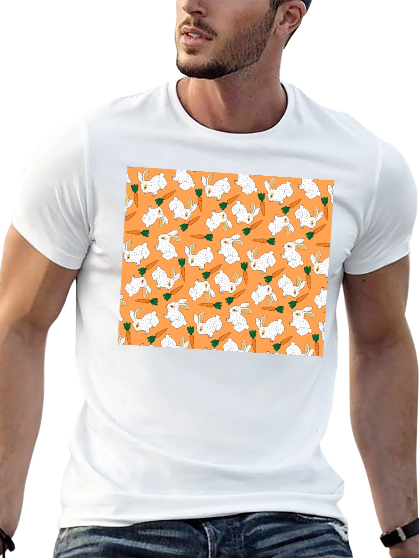 Rabbit & Carrot Patterned Black T-Shirt