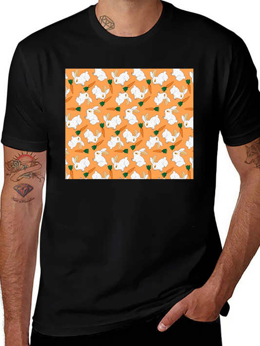 Rabbit & Carrot Patterned Black T-Shirt