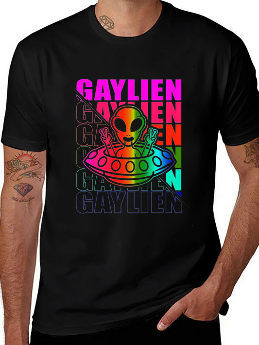 Gaylien Pride T-Shirt - Rainbow Alien UFO Design