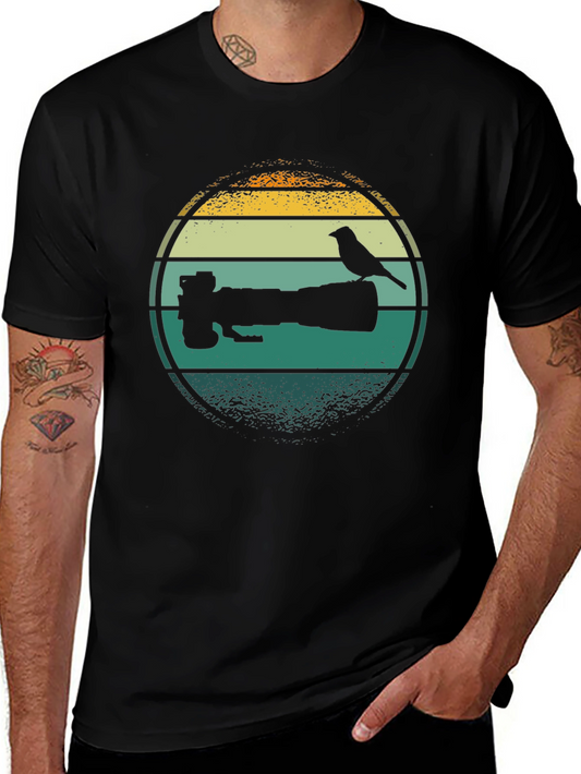 Bird Perched on Camera Lens T-Shirt