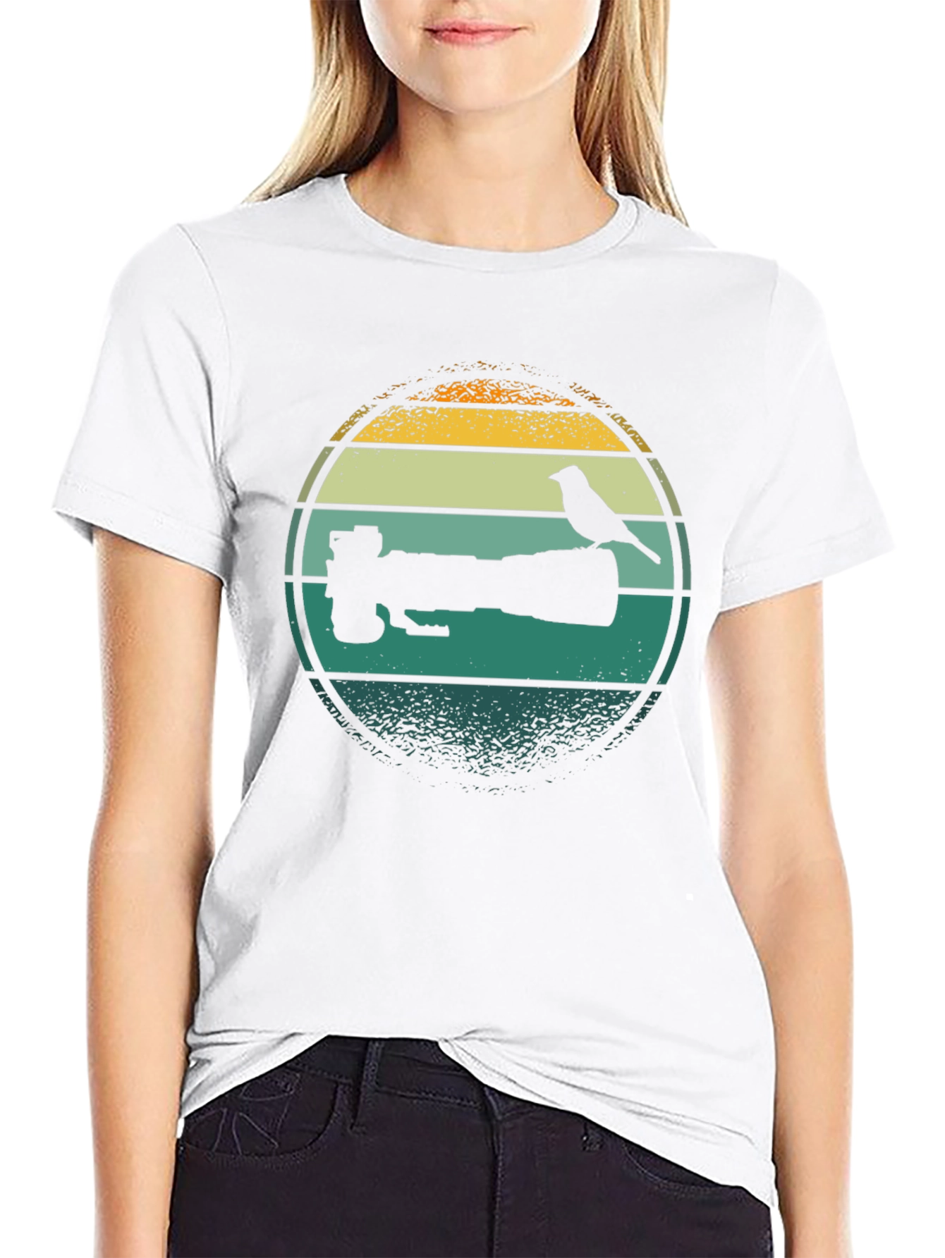 Bird Perched on Camera Lens T-Shirt