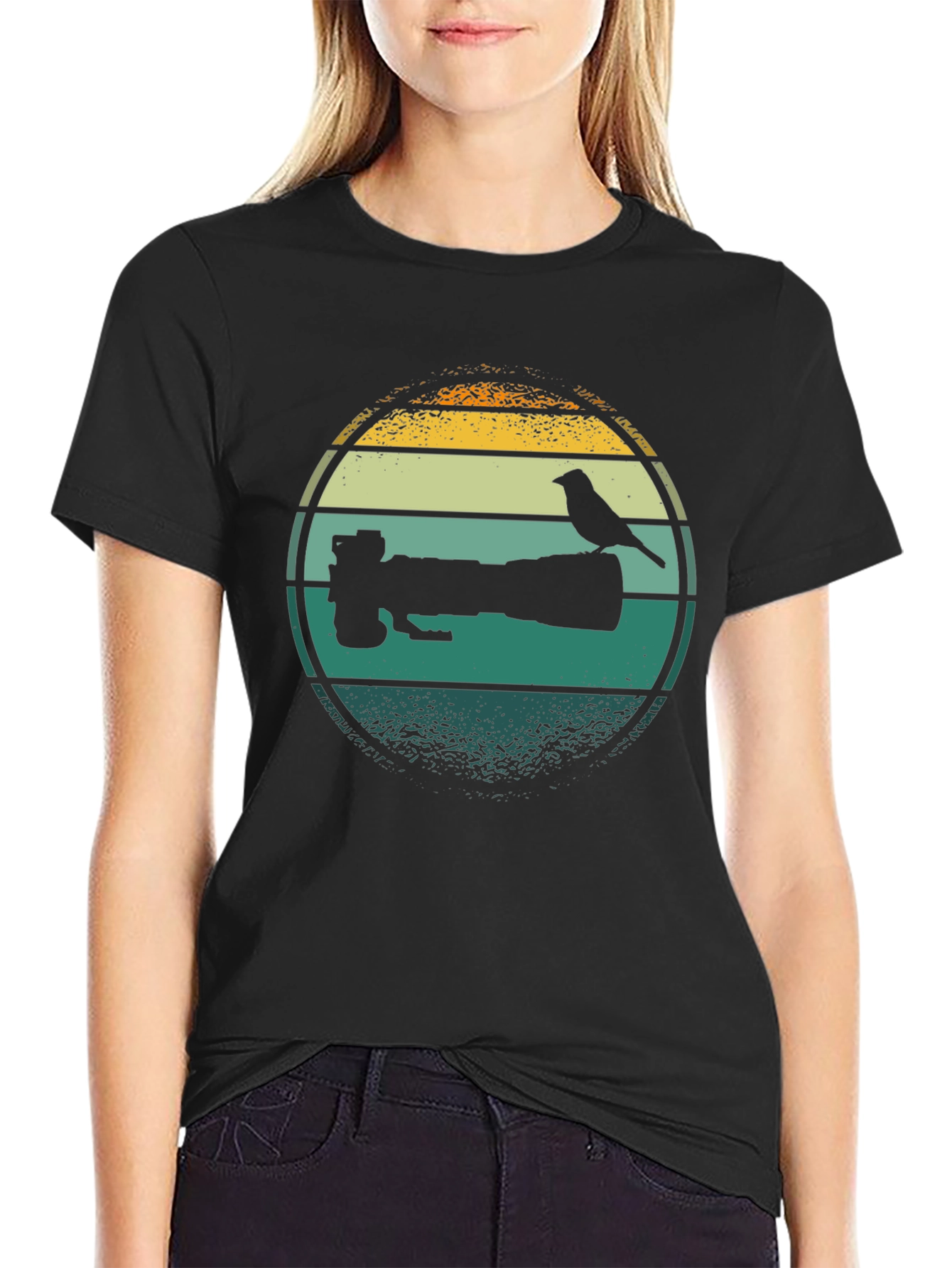 Bird Perched on Camera Lens T-Shirt