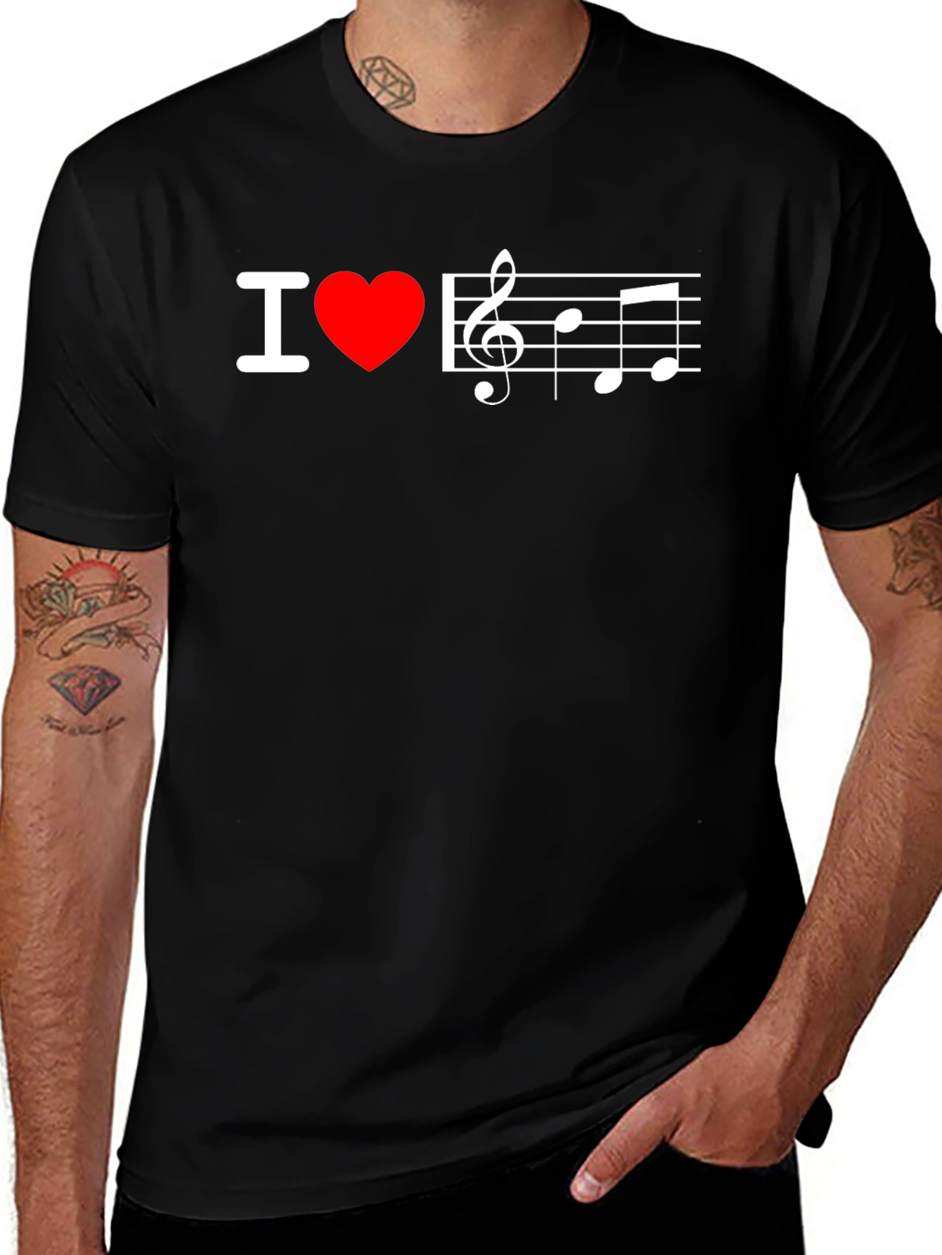 I Love Music T-Shirt - Treble Clef Heart Tee