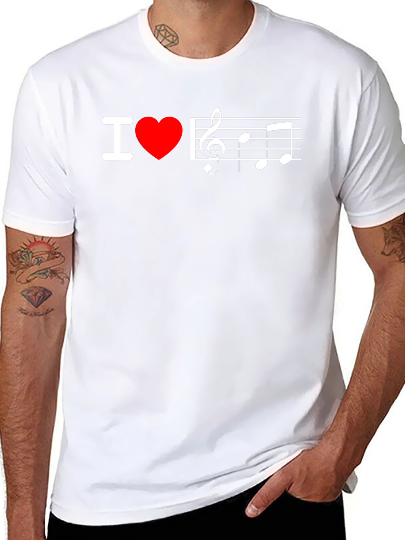 I Love Music T-Shirt - Treble Clef Heart Tee