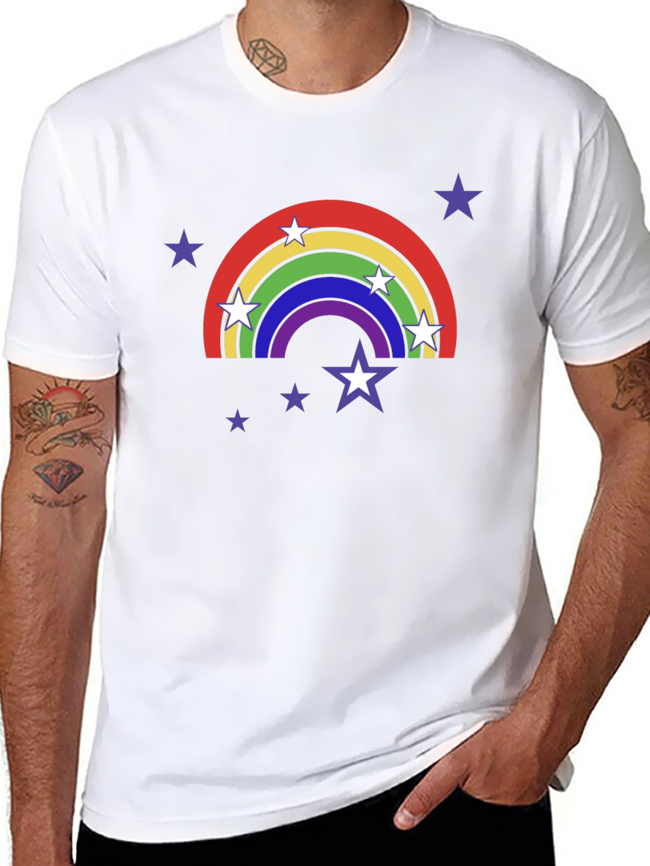 Rainbow Star T-Shirt - Black Cotton Tee