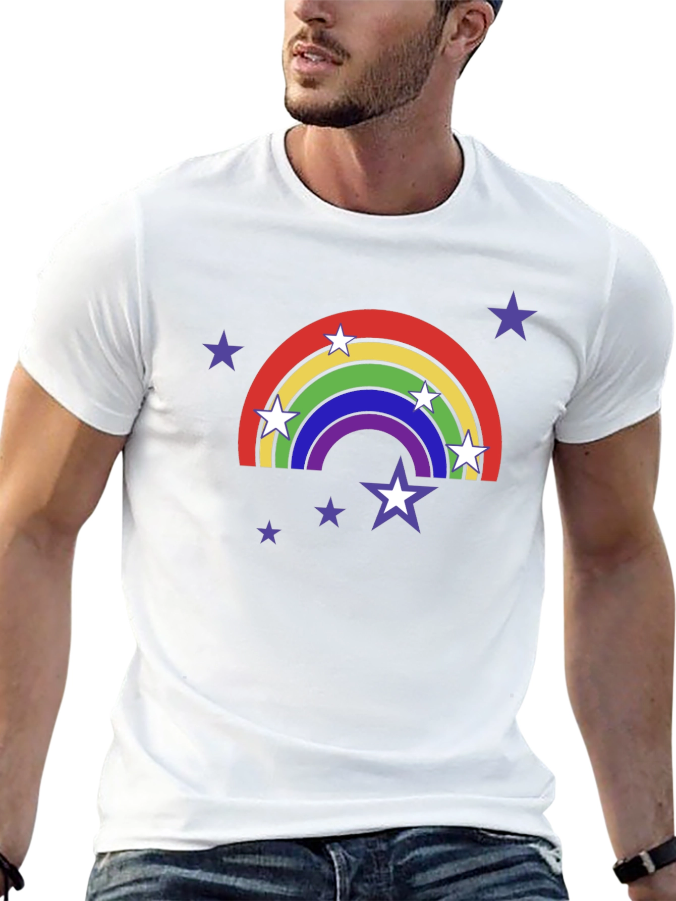 Rainbow Star T-Shirt - Black Cotton Tee
