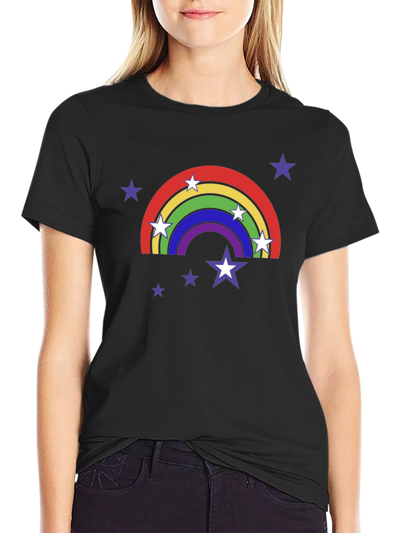 Rainbow Star T-Shirt - Black Cotton Tee