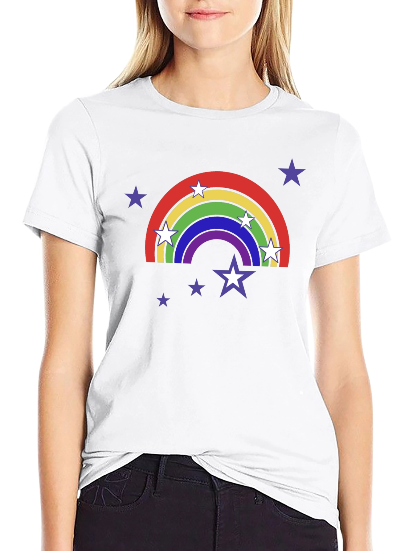 Rainbow Star T-Shirt - Black Cotton Tee
