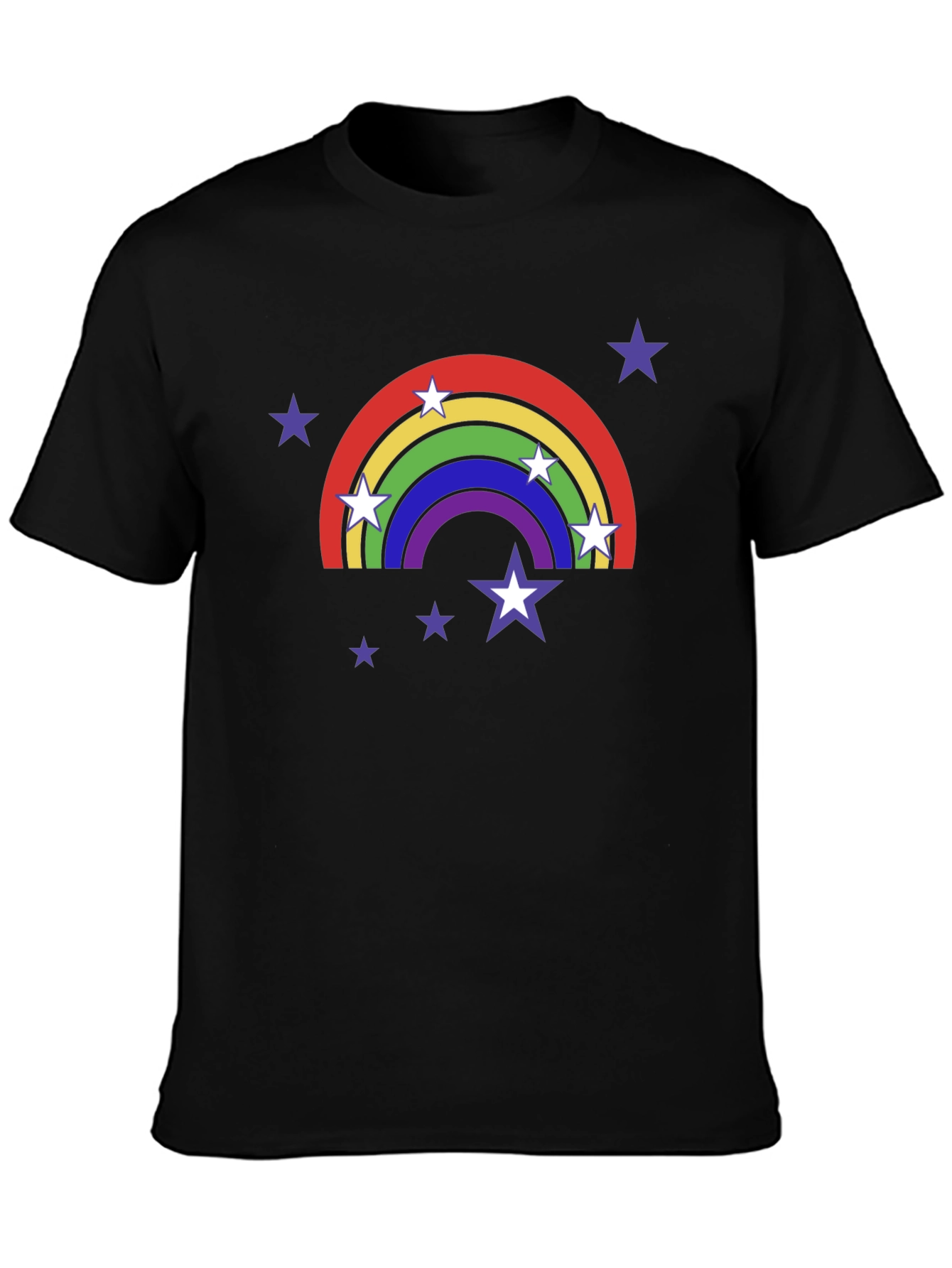 Rainbow Star T-Shirt - Black Cotton Tee