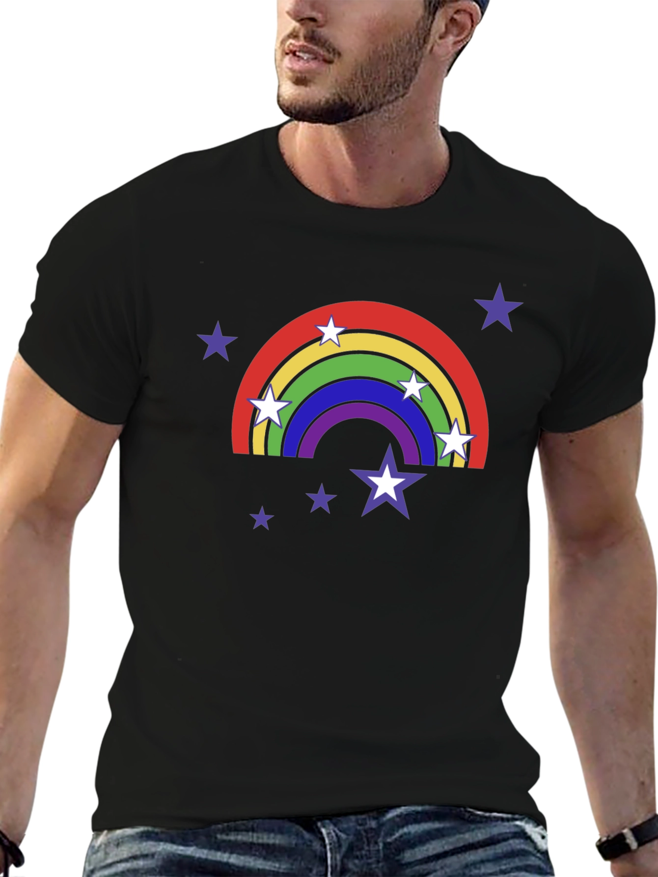 Rainbow Star T-Shirt - Black Cotton Tee