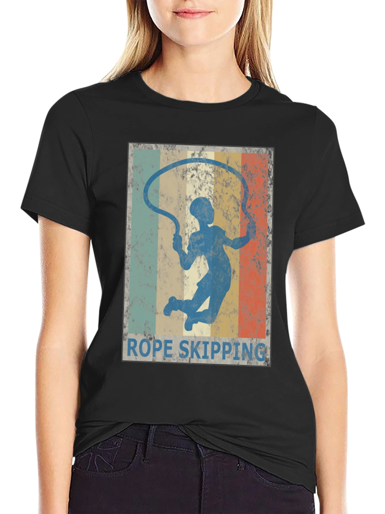 Rope Skipping Retro Style Graphic T-Shirt
