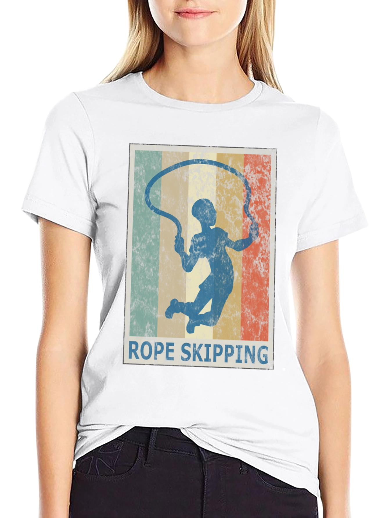 Rope Skipping Retro Style Graphic T-Shirt
